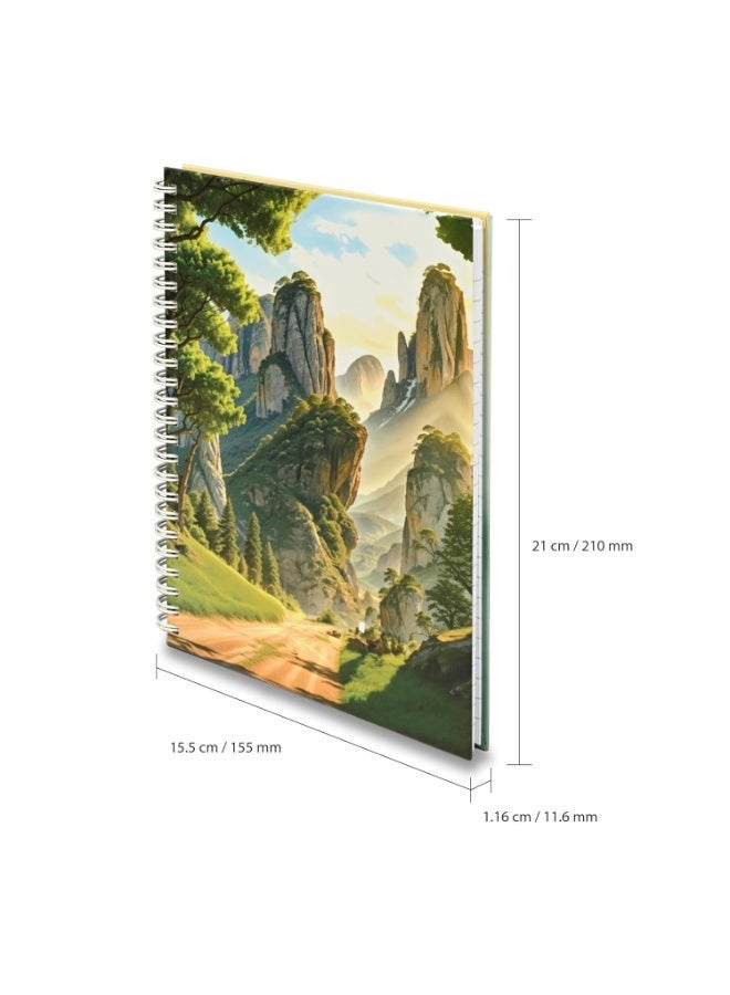 FIS® Double Loop Spiral Hard Cover Notebook, A5 Size(148x210mm), 96 Sheets, Single Line Ruling, White Paper, Packet of 5 Pieces, Nature Cover Cover Design 4-FSNBSHCA596D4 - Image 4